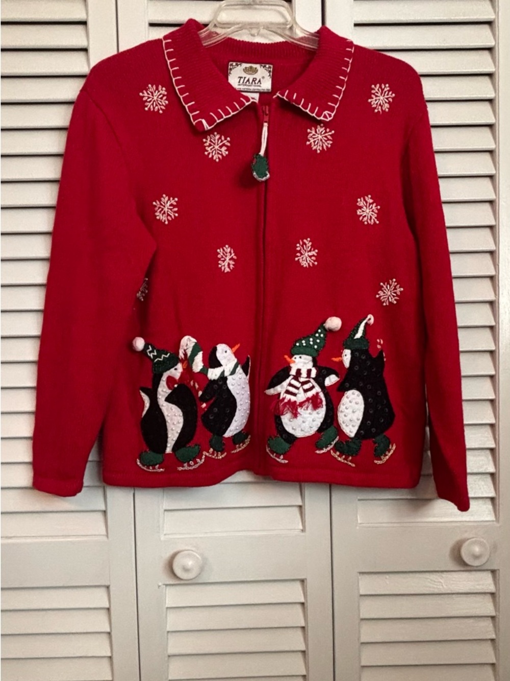 Vintage Tiara International Bright Red Embroidered Holiday Sweater
